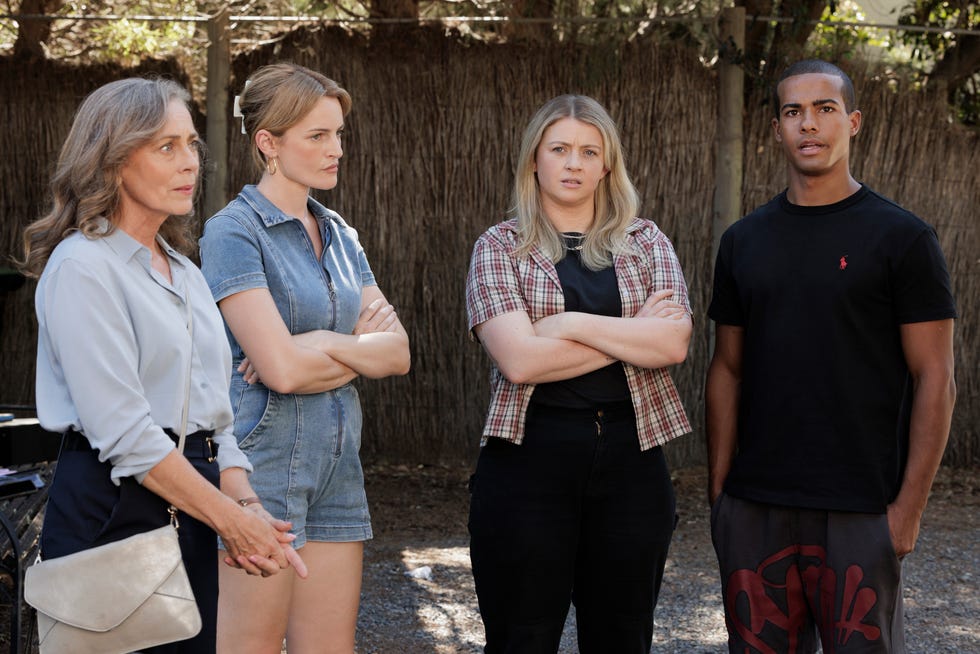 jane harris, nicolette stone, cara varga murphy and taye obasi in neighbours