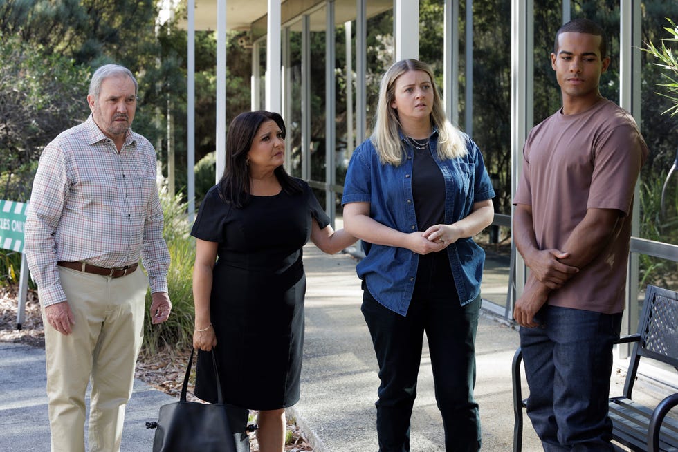 Karl Kennedy, Terese Willis, Cara Varga-Murphy and Taye Obasi in Neighbours karl kennedy, terese willis, cara varga murphy and taye obasi in neighbours