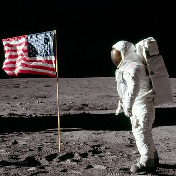 Astronaut, Moon, Flag, Astronomical object, Space, Photography, Stock photography, Flag of the united states, Gesture, 