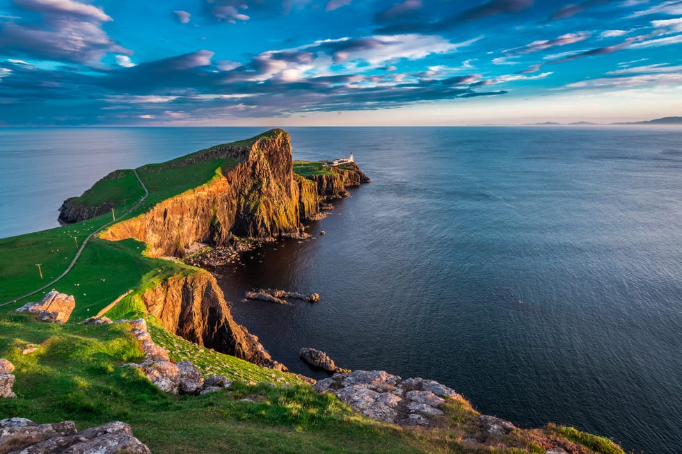 wonderful sunset at the neist point lighthouse in scotland