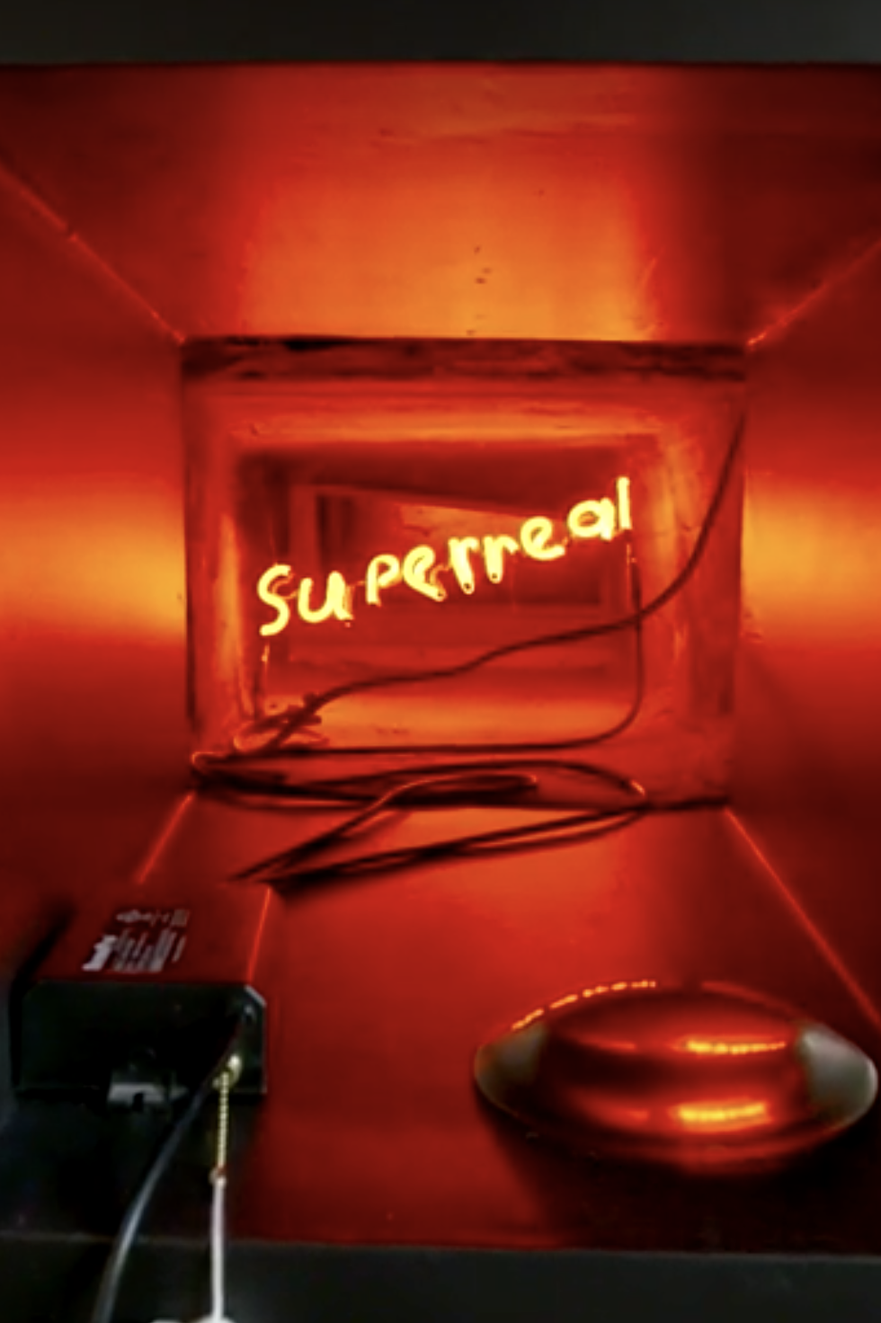 neon art that says "superreal" in a red glow in the woodstock estate﻿