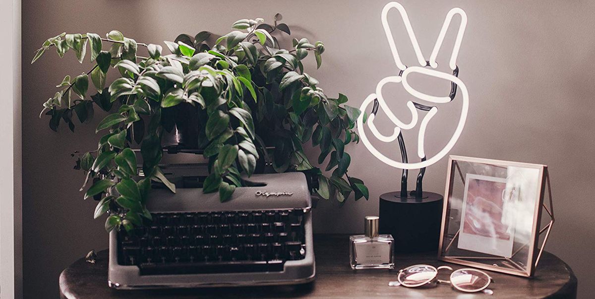peace sign neon light table lamp