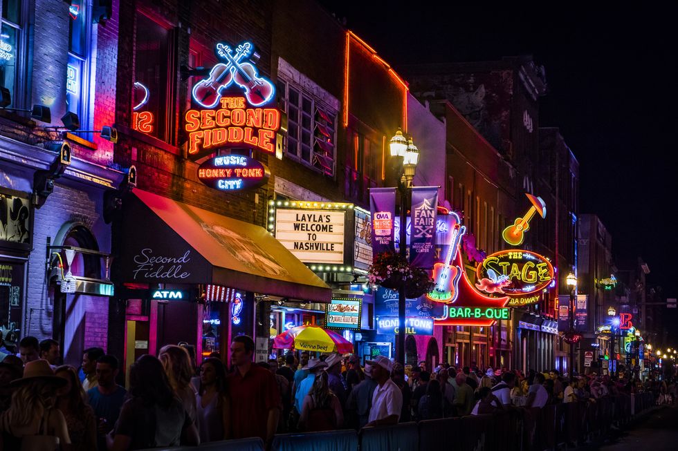 neon signs on lower broadway nashville at night
