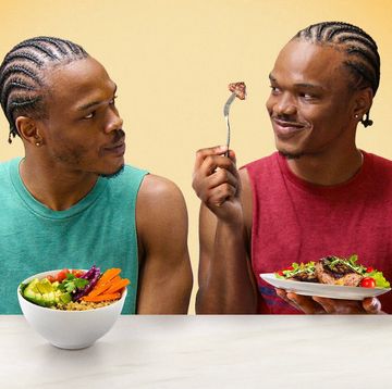 a man and woman eating food