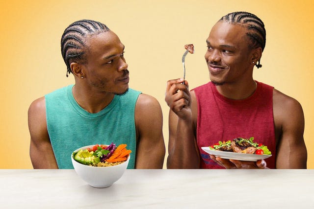 a man and woman eating food