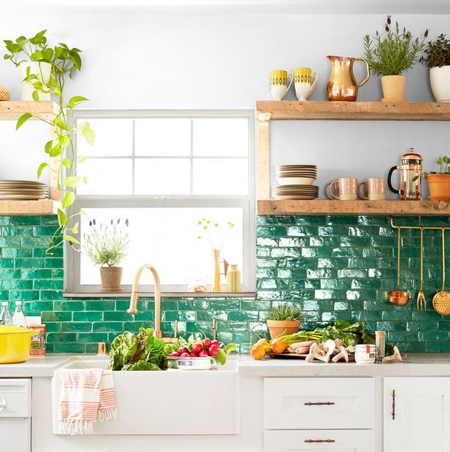 neutral paint color inn colorful kitchen