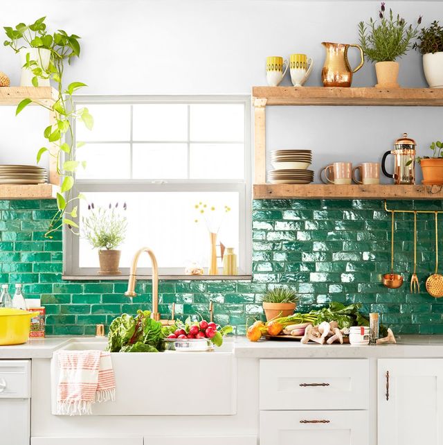 neutral paint color inn colorful kitchen