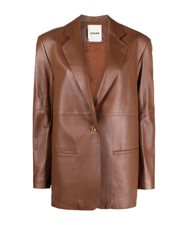 neutral leather blazer