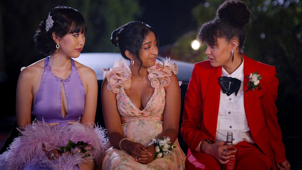 never have i ever l to r ramona young as eleanor wong, maitreyi ramakrishnan as devi, lee rodriguez as fabiola torres in episode 409 of never have i ever cr courtesy of netflix © 2023