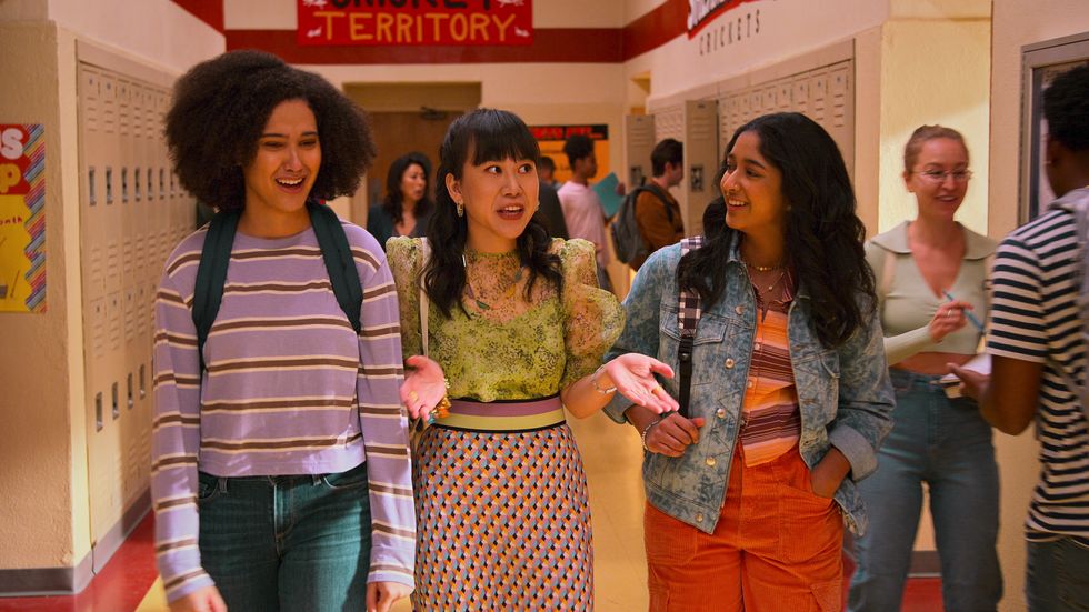 never have i ever l to r lee rodriguez as fabiola torres, ramona young as eleanor wong, maitreyi ramakrishnan as devi in episode 309 of never have i ever cr courtesy of netflix © 2022