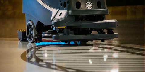 a robotic floor scrubber uses uv c light to kill microorganisms in high traffic parts of the airport in pittsburgh