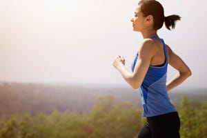 usa, new jersey, young woman running outdoors