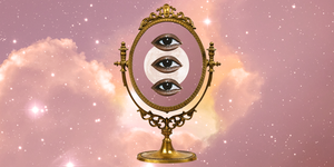 three eyes are placed over a full moon in a mirror