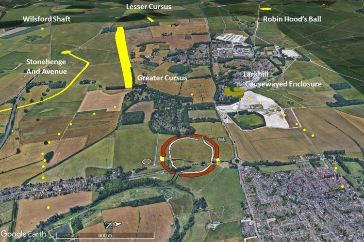 google earth image showing the newly discovered neolithic monument near stonehenge