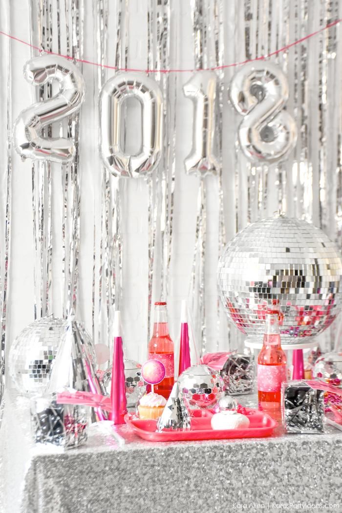 NYE Disco Party Pink and Silver Printable Decorations