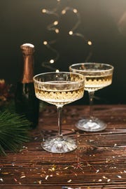 champagne vintage glasses and bottle