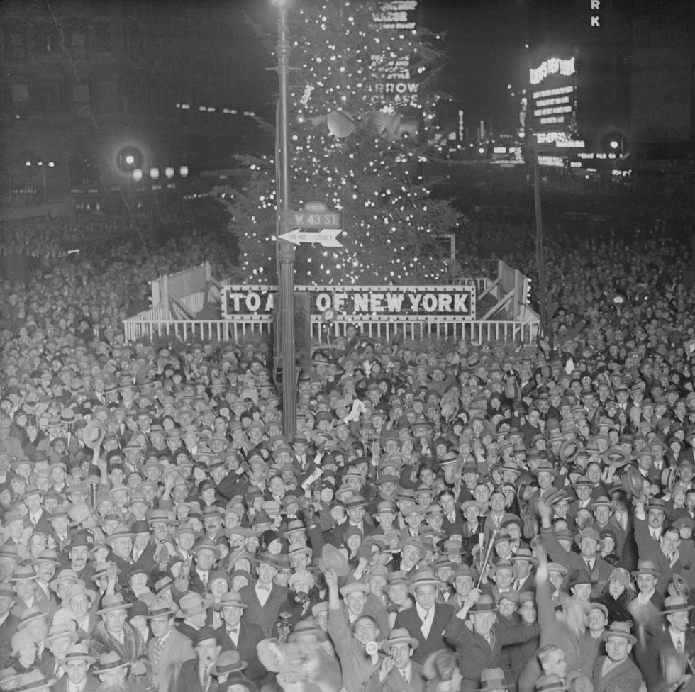 12 31 1926 new york, new york picture shows an aerial view of times square on new years eve watching the ball drop, a new year tradition