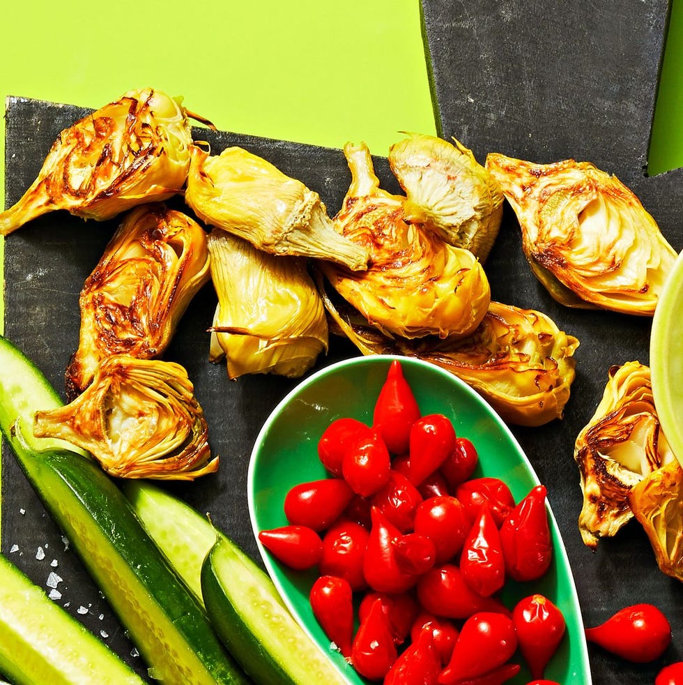 roasted artichokes, tomatoes and cucumbers