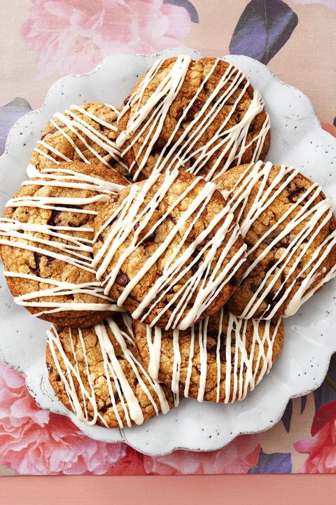 coffee chocolate chunk cookies with white drizzle