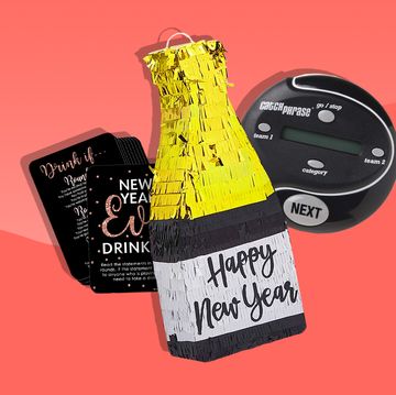 new years eve drinking card game, champagne bottle pinata, catchphrase game