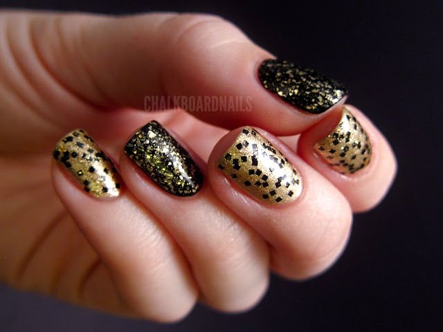 new years eve nail designs black gold glitter
