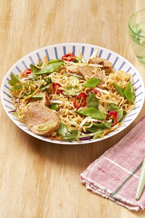 noodles with snow peas and pork