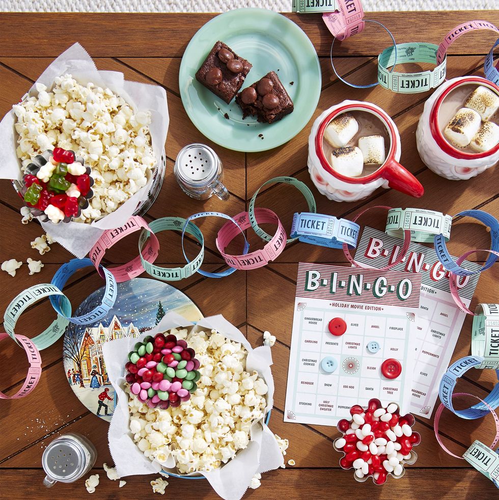 bingo movie party with candy popcorn and brownies
