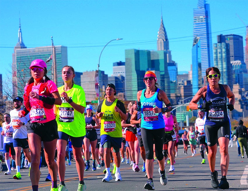 new york, united states november 03: runners compete during the 53rd new york city marathon in new york, united states on november 03, 2024. the 53rd edition of the 42 kilometer new york marathon starts from the island and ends in central park, manhattan after passing through brooklyn, queens, and the bronx. (photo by selcuk acar/anadolu via getty images)
