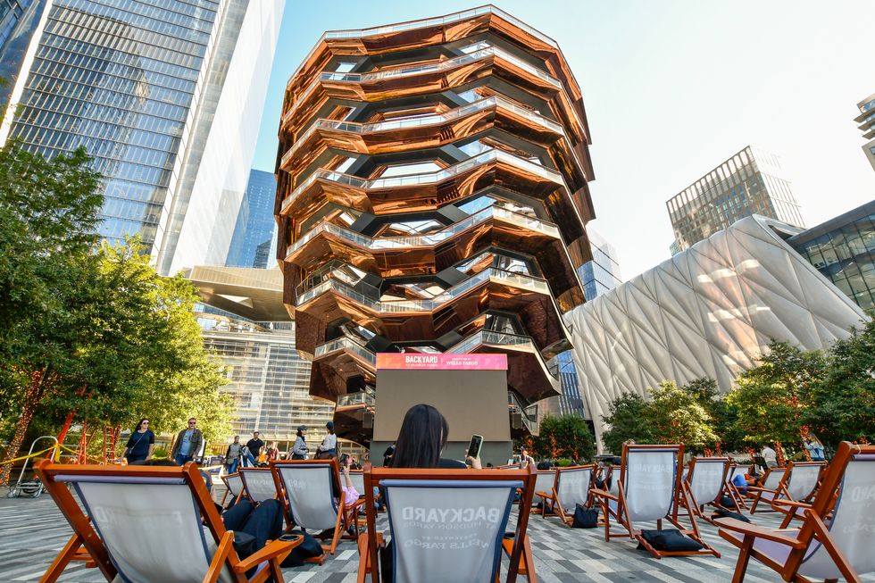 new york city, manhattan, vessel in the middle of public square and gardens at hudson yards