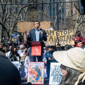 rapper mc jin speaks at aapi rally against hate in new york city