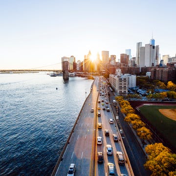 New York cityscape elevated view during sunset, New York State, USA new york cityscape elevated view during sunset, new york state, usa
