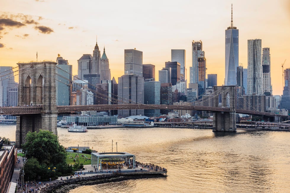 new york skyline at sunset