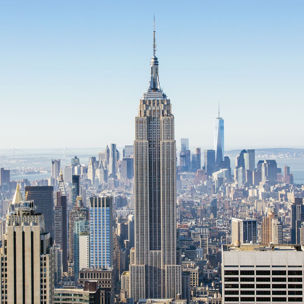 new york skyline on a sunny day with clear blue sky