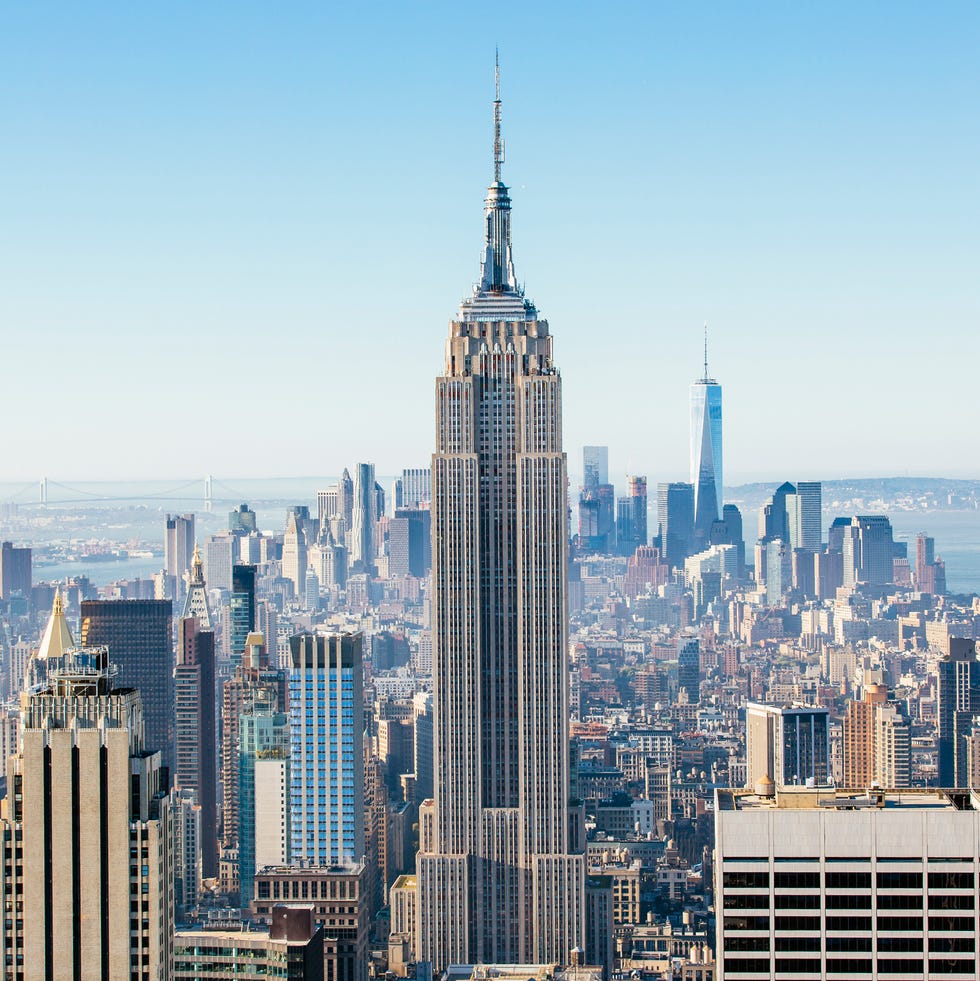 new york skyline on a sunny day with clear blue sky