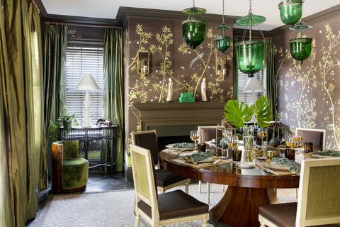 Green, Room, Interior design, Dining room, Furniture, Property, Home, Table, Building, House, 