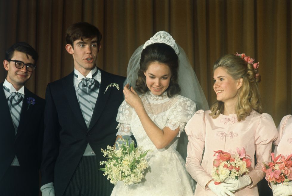 portrait of julie nixon and david eisenhower with maid of honor and best man