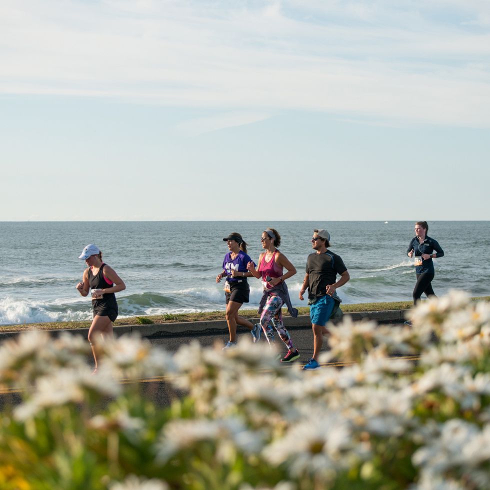 runners along the ocean in the newport marathon
