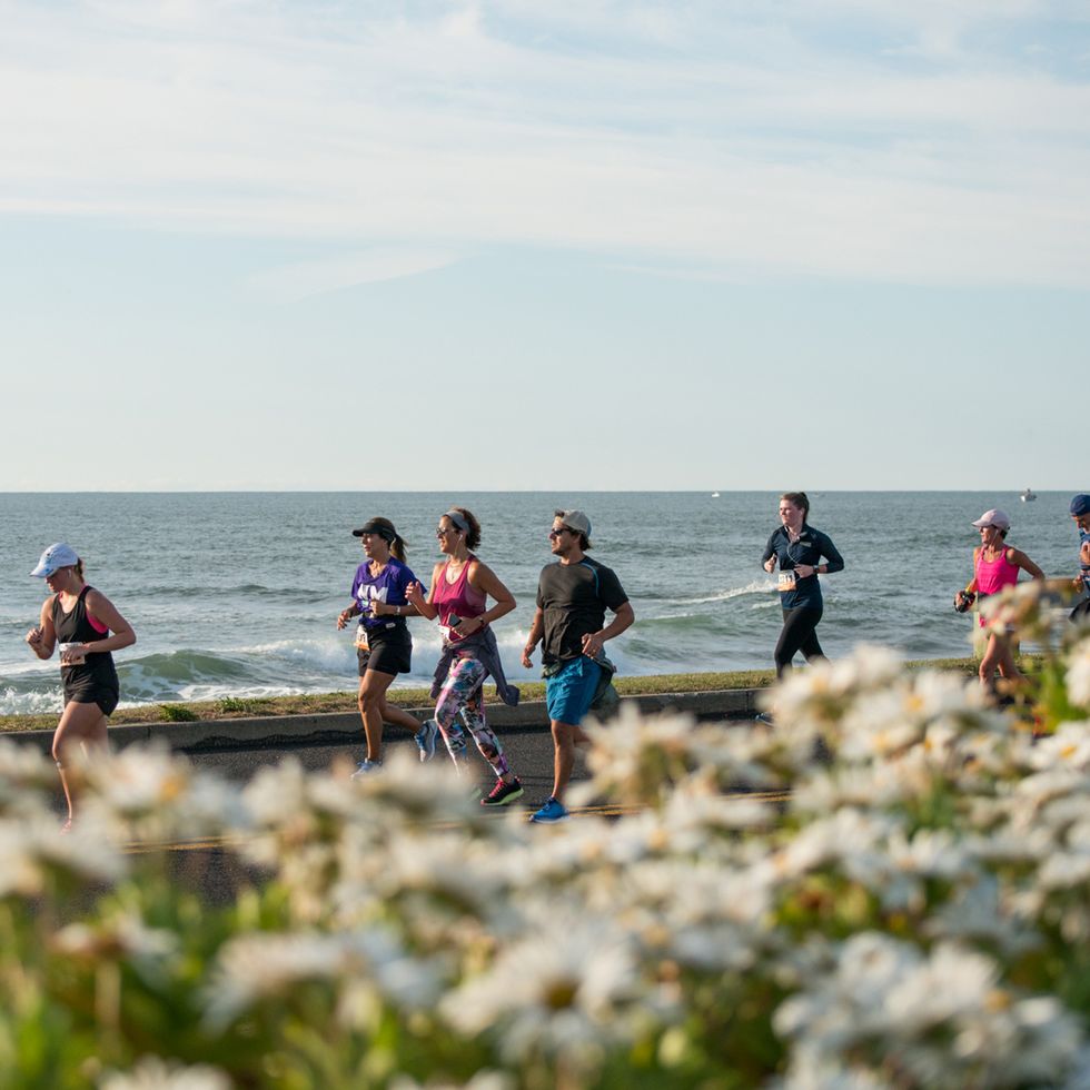 runners along the ocean in the newport marathon