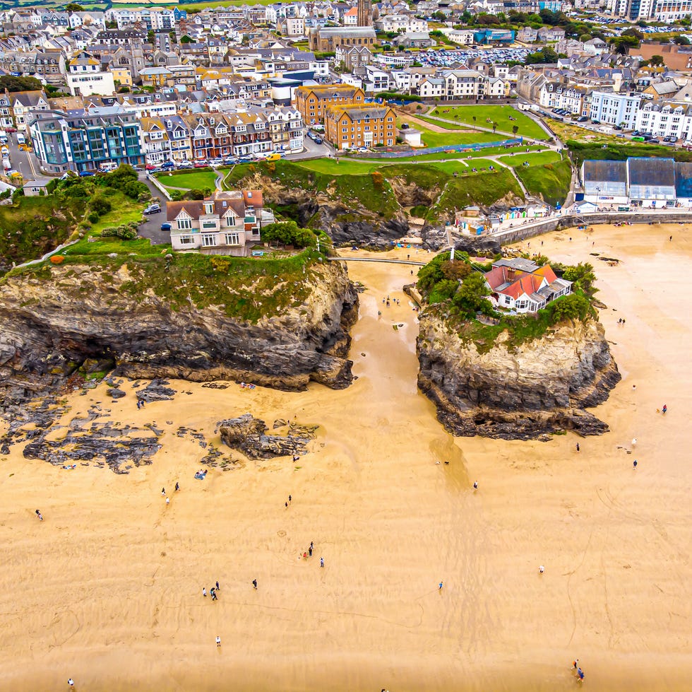 aerial view of newquay in cornwall, uk