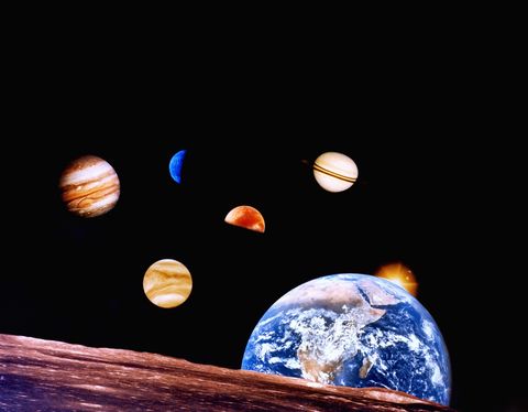 mosaic of planets and earths moon