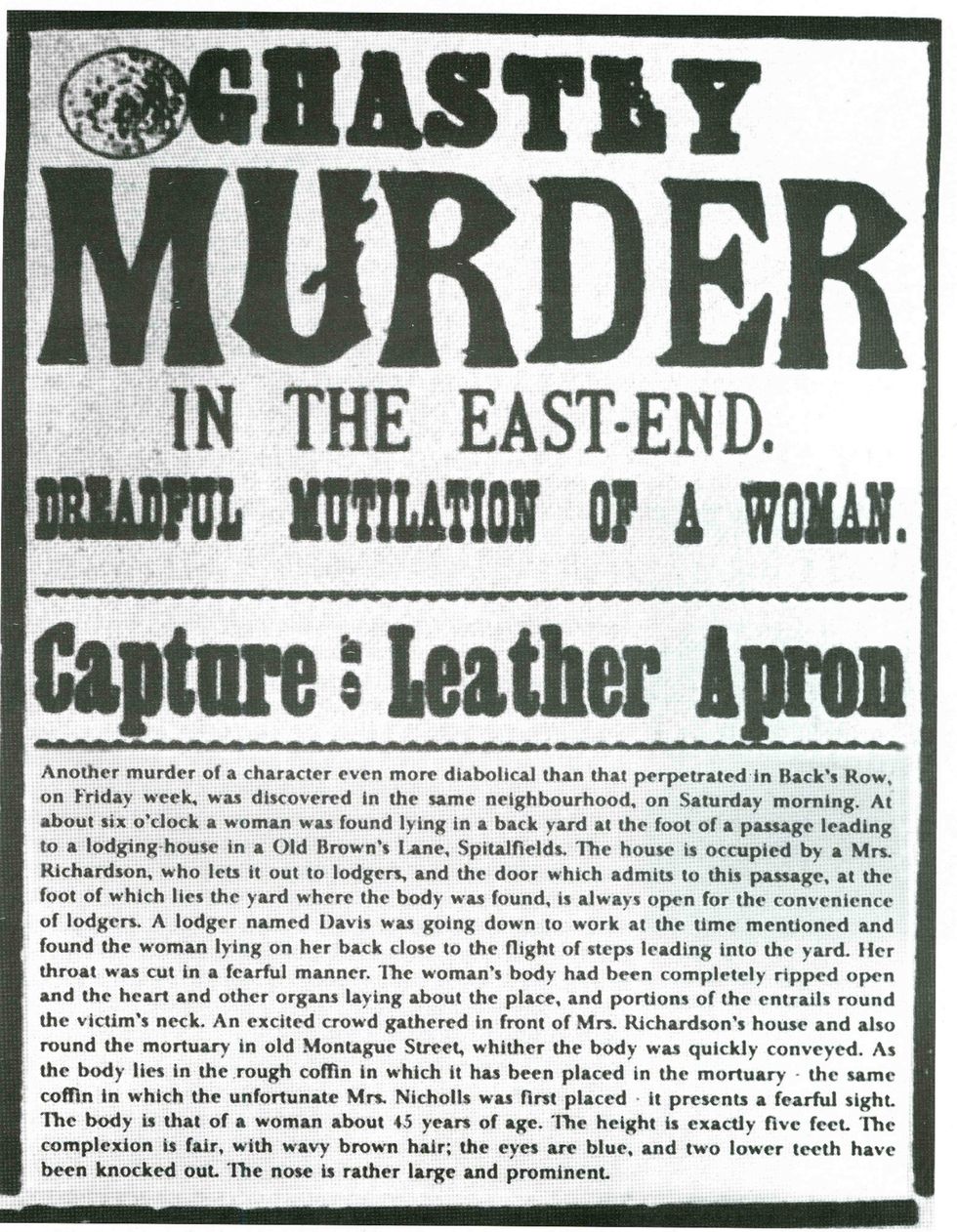 newspaper broadsheet referring to the whitechapel murderer jack the ripper