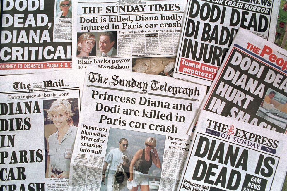 a collection of newspapers with headlines about the death of princess diana