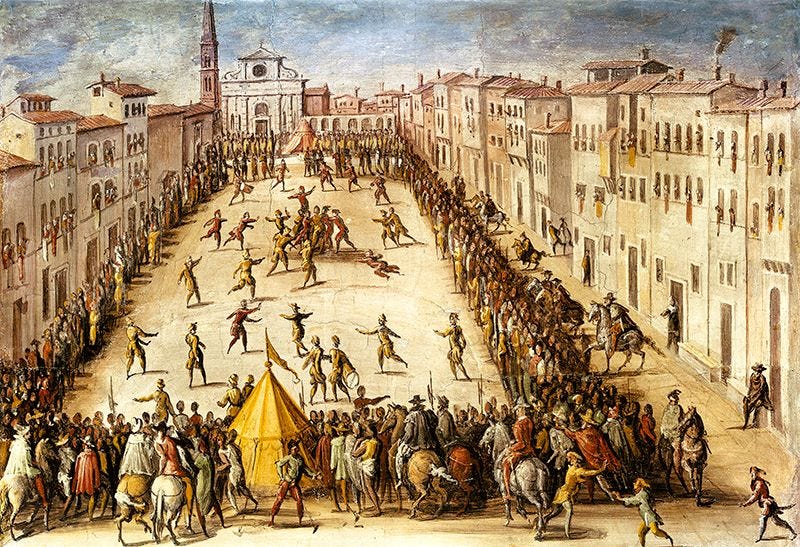 Calciowedstrijd op de Piazza Santo Spirito In Florence Giorgio Vasari 16de eeuw Palazzo Vecchio Florence
