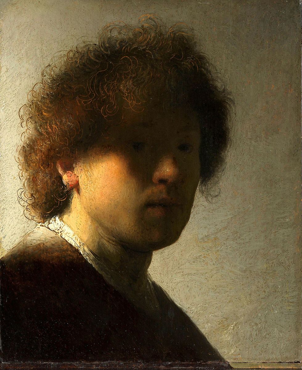 Zelfportret van Rembrandt van Rijn uit 1629 Moderne kleding znder molensteenkraag liet het toe het haar langer te laten groeien