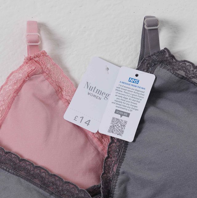 nhs x morrisons bra with label reminding the wearer to check their breasts