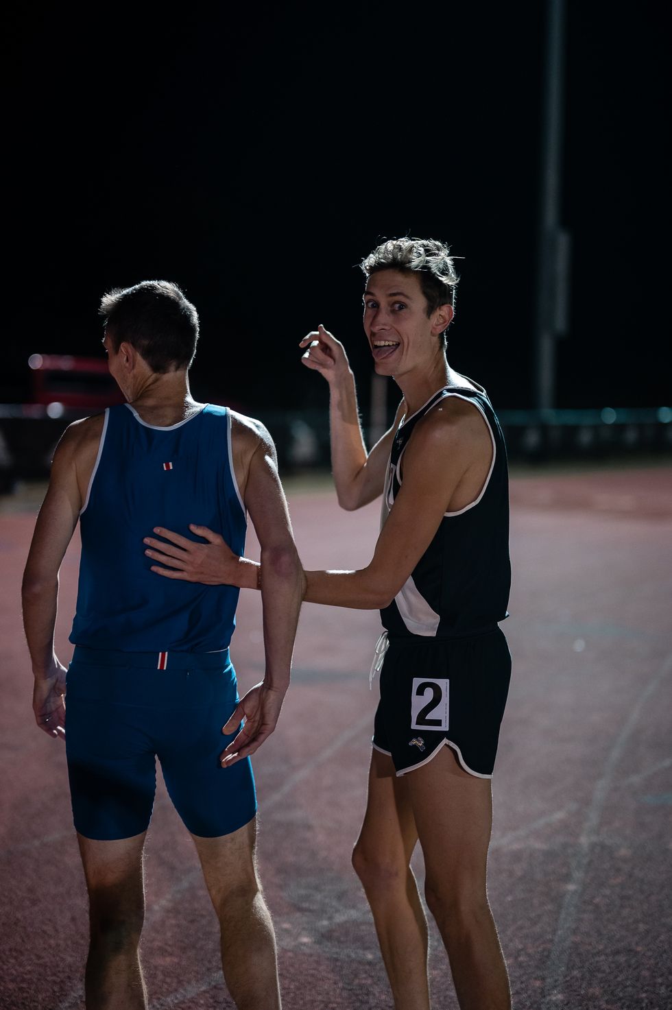 nick willis left celebrates with mason ferlic right after getting his 19th consecutive year of running a sub 4 mile
