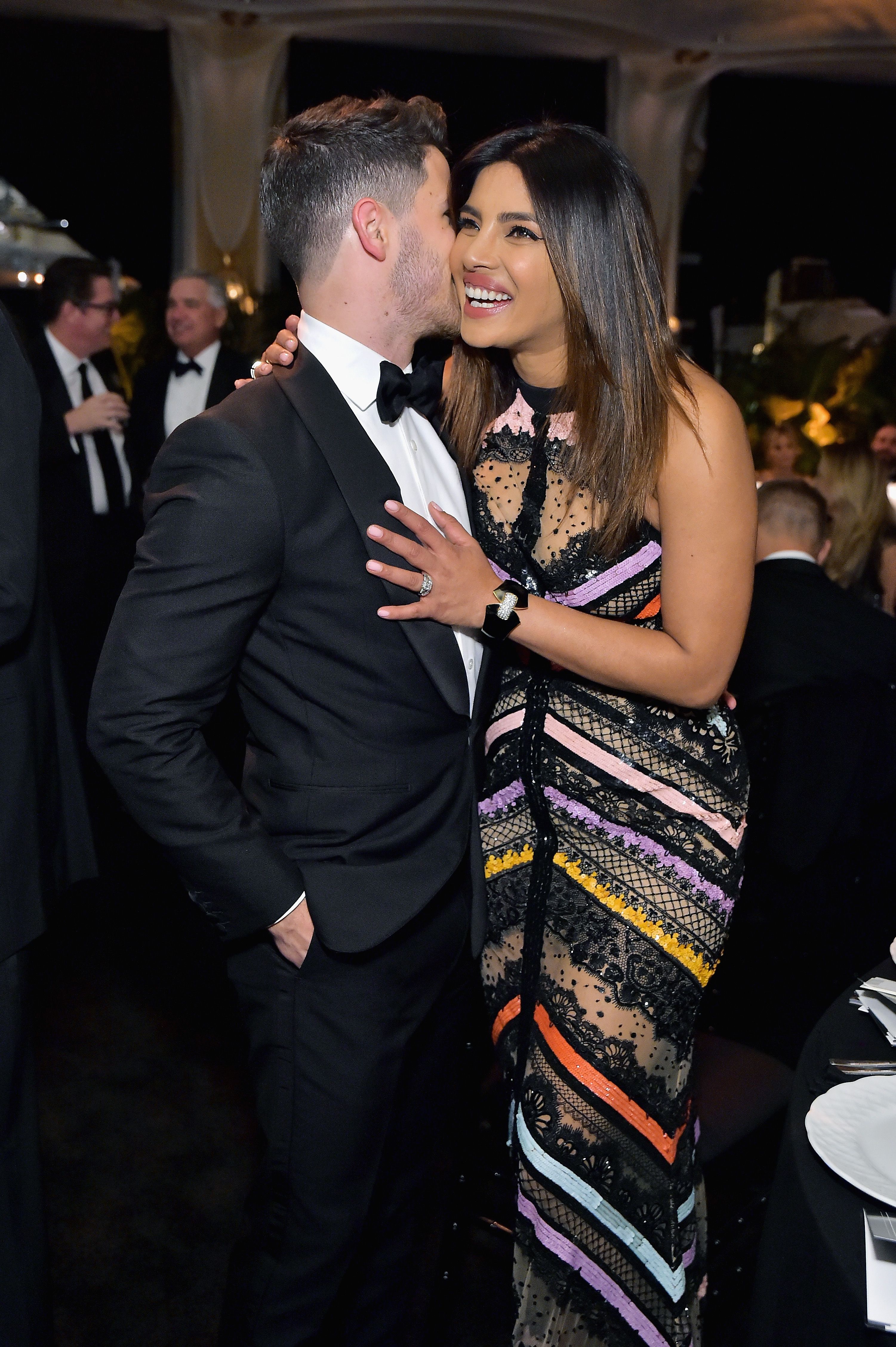 Priyanka Chopra Wears Rainbow Elie Saab Dress With Nick Jonas At ...