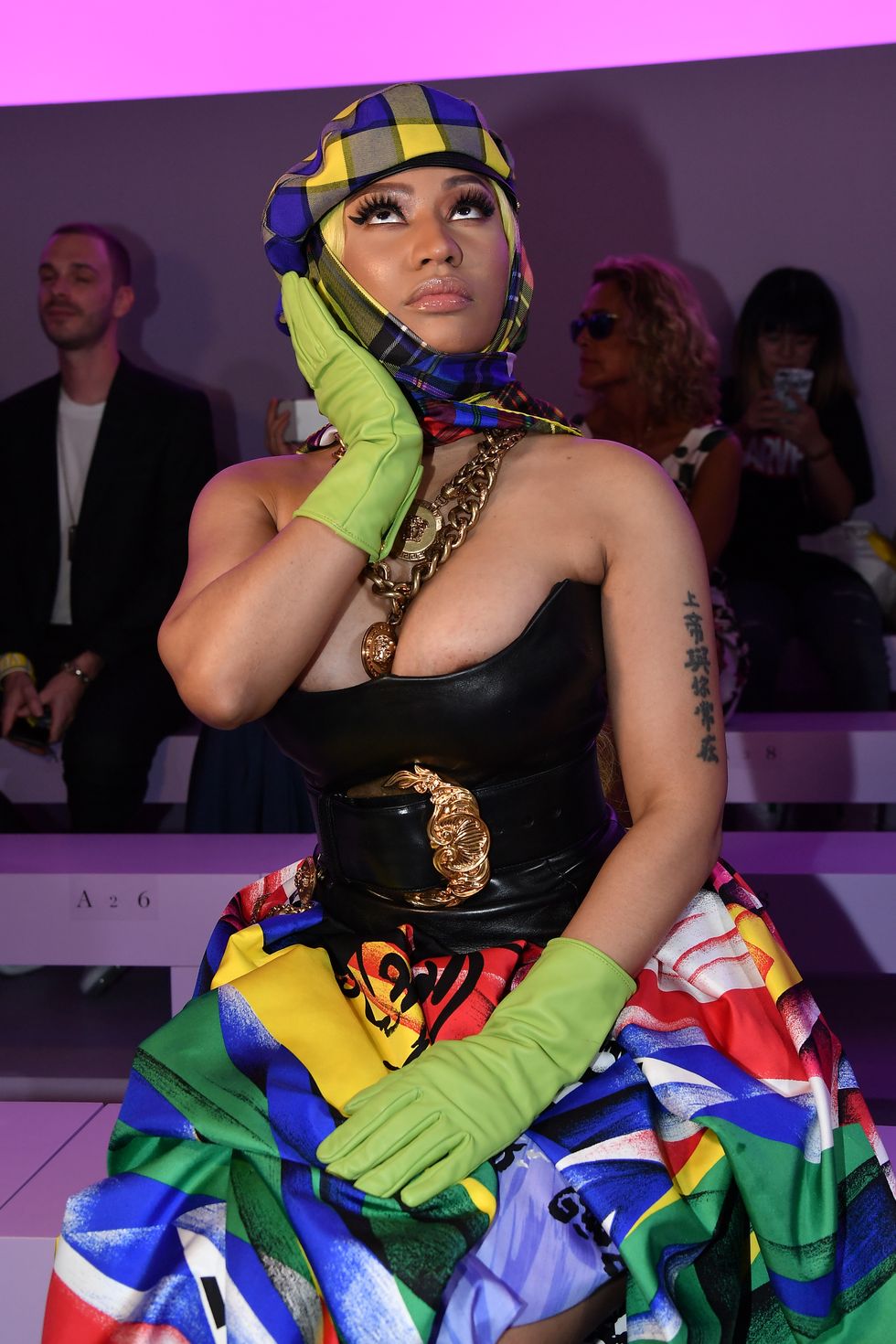 nicki minaj rocks a colorful ensemble while attending versace show, ss19  during milan fashion week in milan, italy-210918_6