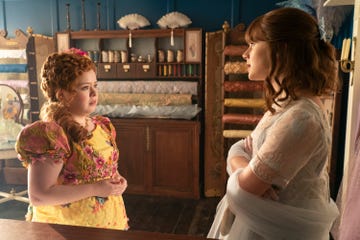 nicola coughlan as penelope, claudia jessie as eloise bridgerton, bridgerton season 3