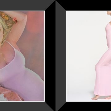 nicola coughlan for skims, pink slip dress